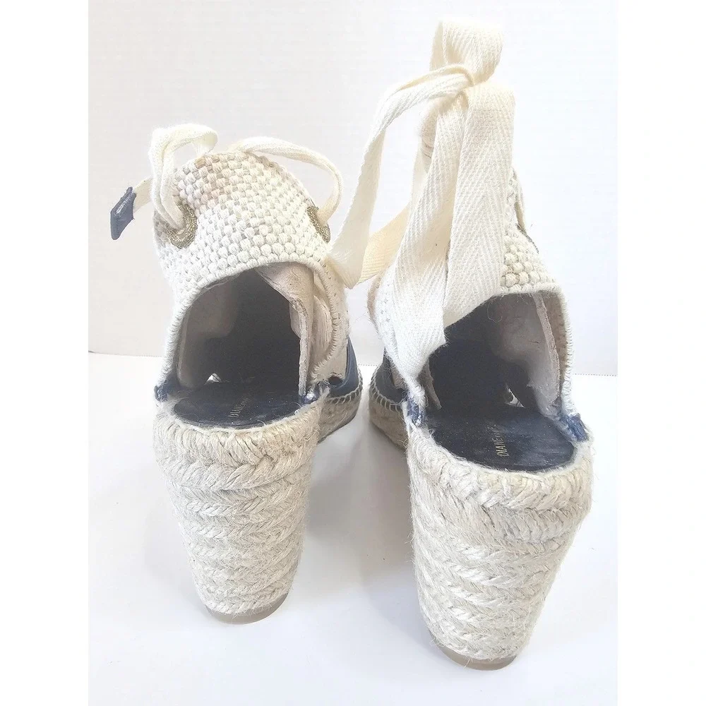 Diane von Furstenberg Marcelle Espadrille Wedge Sandals Blue Calf Leather  SZ 11